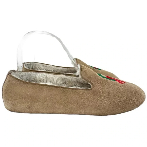 Talbots womens slippers size 7 tan suede festive wreath holiday Christmas - Picture 3 of 11